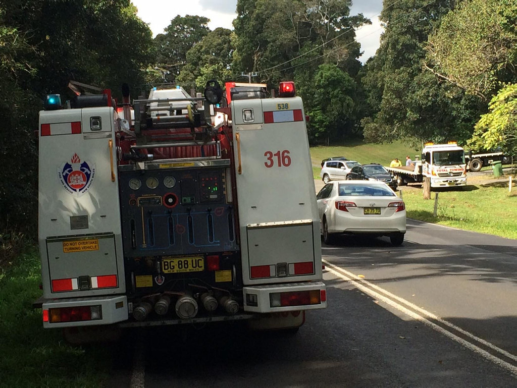 Emergency services on scene at a car crash on Bruxner Highway, Wollongbar. Emergency services on scene at a car crash on Bruxner Highway, Wollongbar.