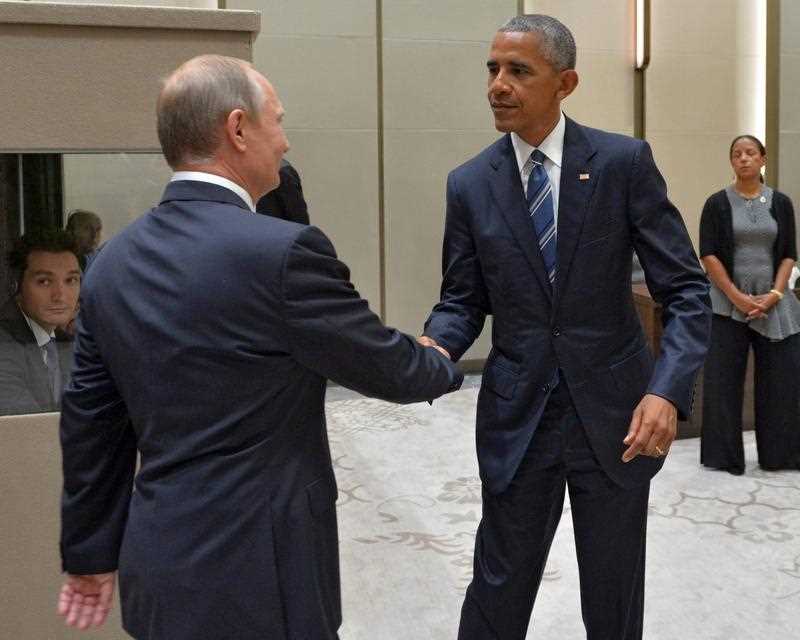 Russian President Vladimir Putin (L) shakes hands with US President Barack Obama (R) during a meeting at the sidelines of the G20 Summit in Hangzhou, China, 05 September 2016. The G20 Summit is held in Hangzhou on 04 to 05 September. Russian President Vladimir Putin (L) shakes hands with US President Barack Obama (R) during a meeting at the sidelines of the G20 Summit in Hangzhou, China, 05 September 2016. The G20 Summit is held in Hangzhou on 04 to 05 September.