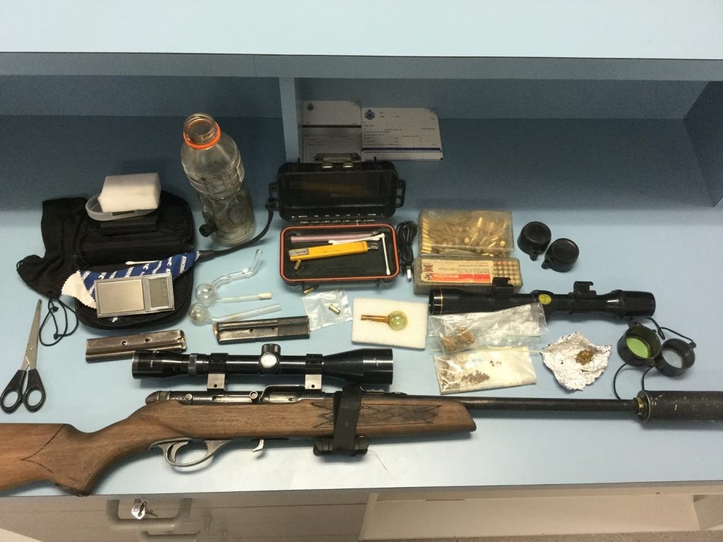 Officers intercepted a vehicle travelling towards Finch Hatton at well over the 100km/h speed limit and as a result of that intercept and a conversation with the 24-year-old driver police located and seized a number of drug utensils, cannabis seeds, a unregistered semi-automatic rifle, silencer that had been made to fit the rifle, over 200 rounds of ammunition and two 15 round magazines. Officers intercepted a vehicle travelling towards Finch Hatton at well over the 100km/h speed limit and as a result of that intercept and a conversation with the 24-year-old driver police located and seized a number of drug utensils, cannabis seeds, a unregistered semi-automatic rifle, silencer that had been made to fit the rifle, over 200 rounds of ammunition and two 15 round magazines.