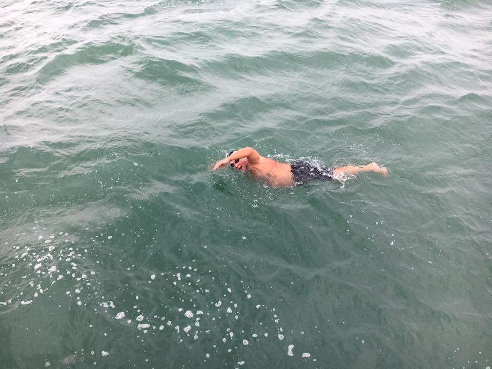 Chris Shapland attempting to swim the English Channel. Chris Shapland attempting to swim the English Channel.