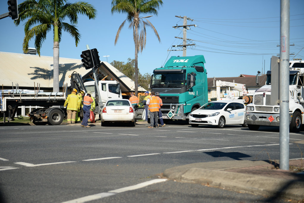 A car and truck have crashed on the corner of George and Fitzroy streets in Rockhampton.Photo Allan Reinikka / The Morning Bulletin A car and truck have crashed on the corner of George and Fitzroy streets in Rockhampton.Photo Allan Reinikka / The Morning Bulletin