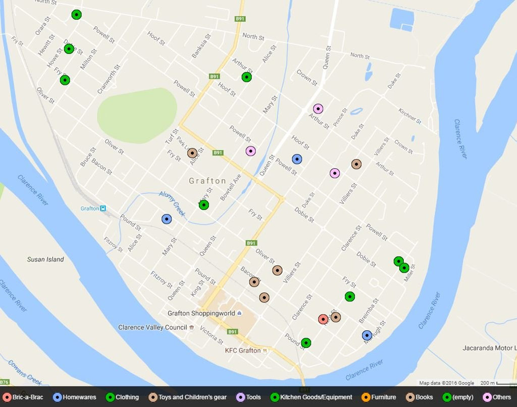 Second Hand Saturday map of Grafton with listed garage sales. Second Hand Saturday map of Grafton with listed garage sales.