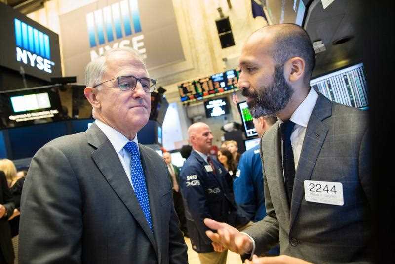 Prime Minister of Australia Malcolm Turnbull (L) visiting the New York Stock Exchange Trading Floor while in New York City for the 71st session of the UN General Assembly. Prime Minister of Australia Malcolm Turnbull (L) visiting the New York Stock Exchange Trading Floor while in New York City for the 71st session of the UN General Assembly.