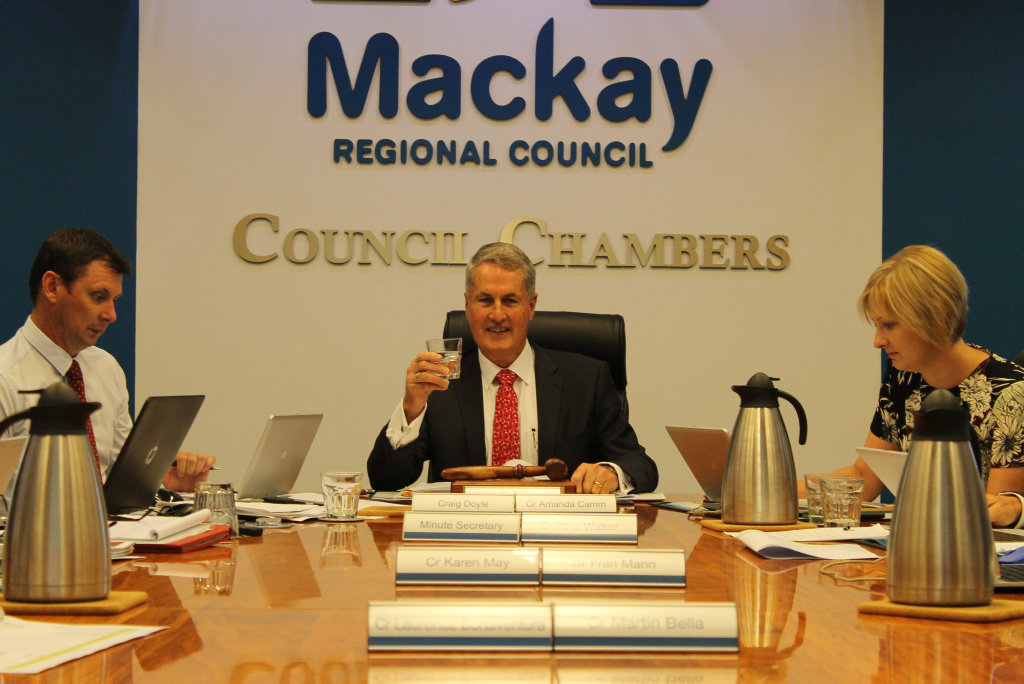 Mayor Greg Williamson raises a glass following Mackay Regional Council's decision to remove fluoride from the region's water. Mayor Greg Williamson raises a glass following Mackay Regional Council's decision to remove fluoride from the region's water.