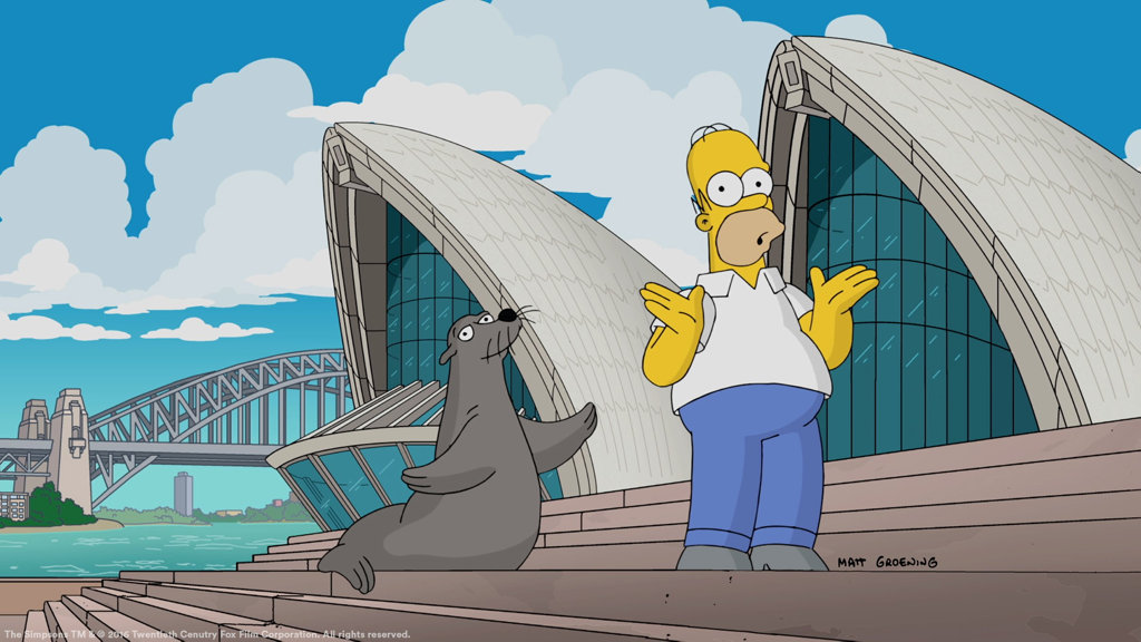 Homer Simpson visits the Sydney Opera House. Homer Simpson visits the Sydney Opera House.