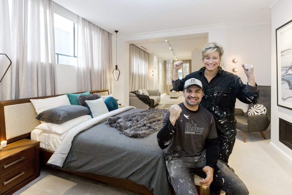 Kim and Chris pictured in their winning master bedroom and dressing room in a scene from The Block. Kim and Chris pictured in their winning master bedroom and dressing room in a scene from The Block.
