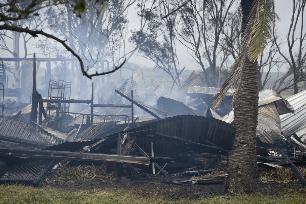The destroyed home was still smouldering this morning when fire investigators returned to the scene. The destroyed home was still smouldering this morning when fire investigators returned to the scene.