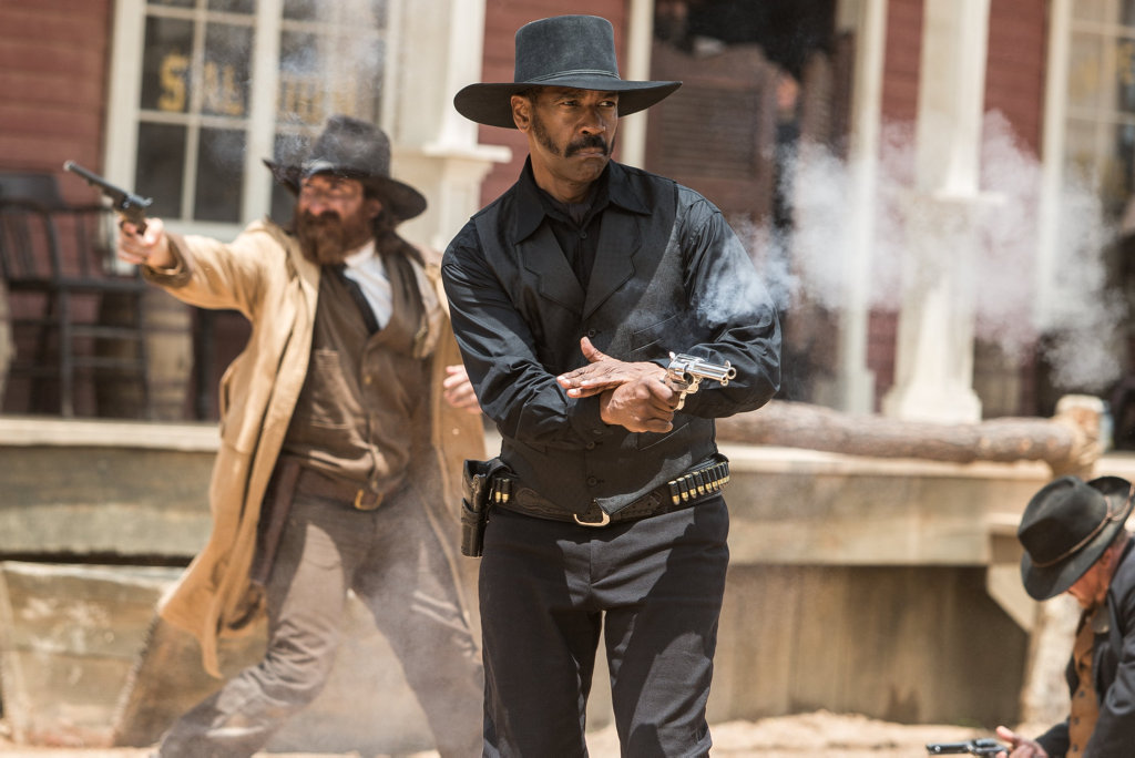 Denzel Washington in a scene from the movie The Magnificent Seven. Denzel Washington in a scene from the movie The Magnificent Seven.