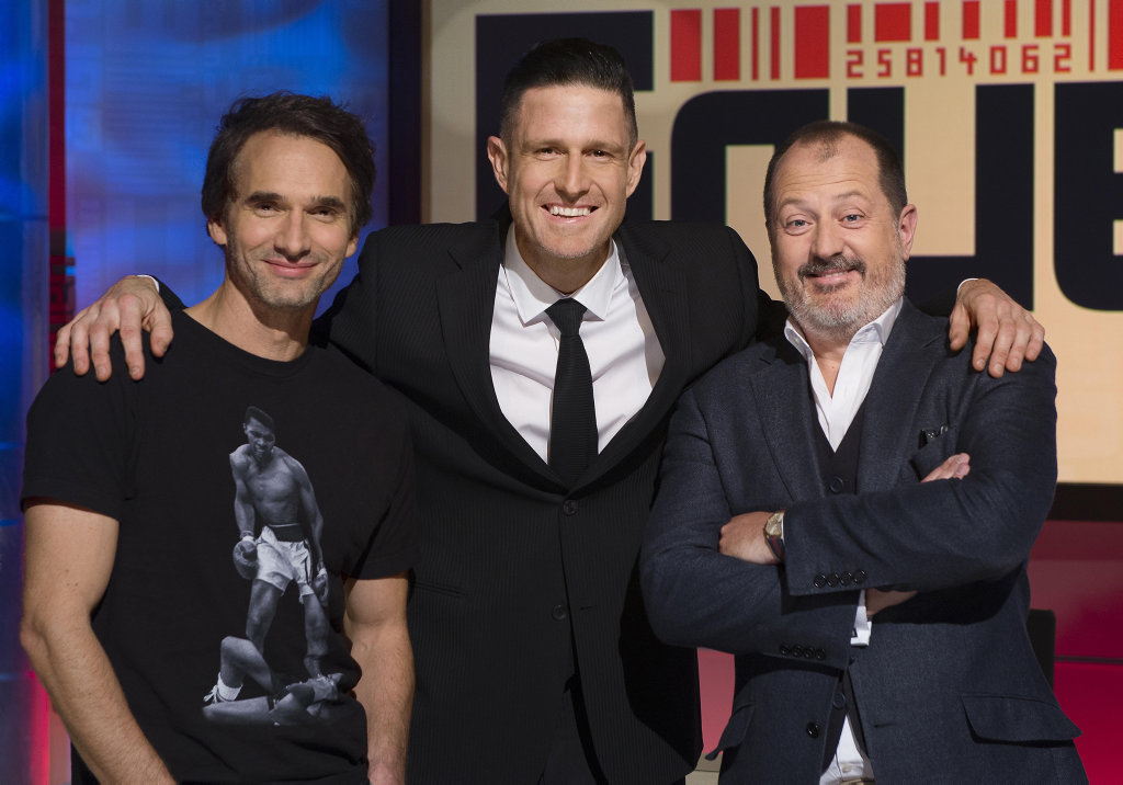 Gruen host Wil Anderson, centre, with panelists Todd Sampson and Russel Howcroft. Gruen host Wil Anderson, centre, with panelists Todd Sampson and Russel Howcroft.