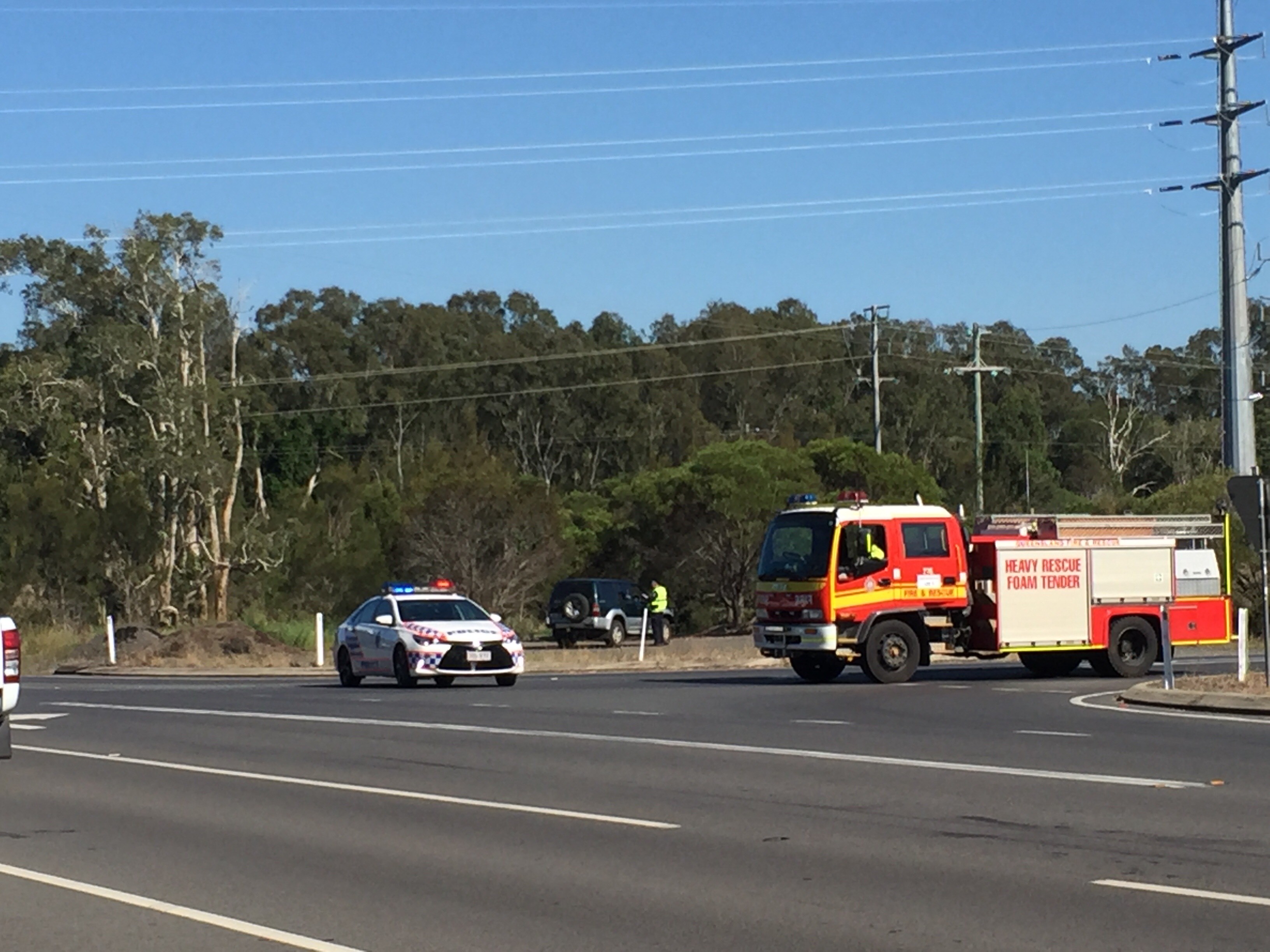Emergency services have blocked off the Main St at the Booral Rd intersection. Emergency services have blocked off the Main St at the Booral Rd intersection.