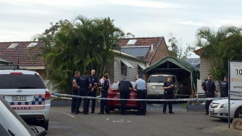 A crime scene has been established at a Brisbane caravan park after a shooting. Photo: Channel 9 A crime scene has been established at a Brisbane caravan park after a shooting. Photo: Channel 9