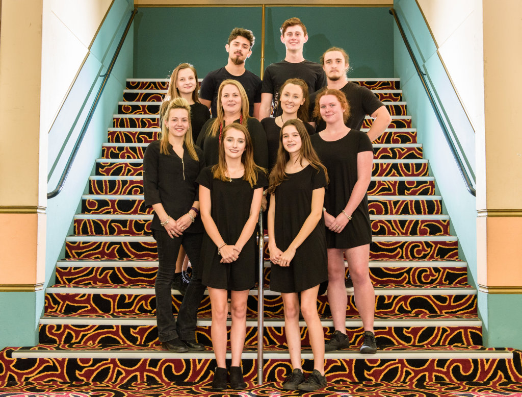 Staff of the Saraton Theatre (front row) Reenie Young, Ashlynn Mifsud, (middle row) Ashley Lynch, Michelle Gilbert, Annika Olsen, Lily Steele, (back row) Kiarni Olsen, Shannon McWilliams, Charlie Steele, Raih Woodley. Staff of the Saraton Theatre (front row) Reenie Young, Ashlynn Mifsud, (middle row) Ashley Lynch, Michelle Gilbert, Annika Olsen, Lily Steele, (back row) Kiarni Olsen, Shannon McWilliams, Charlie Steele, Raih Woodley.