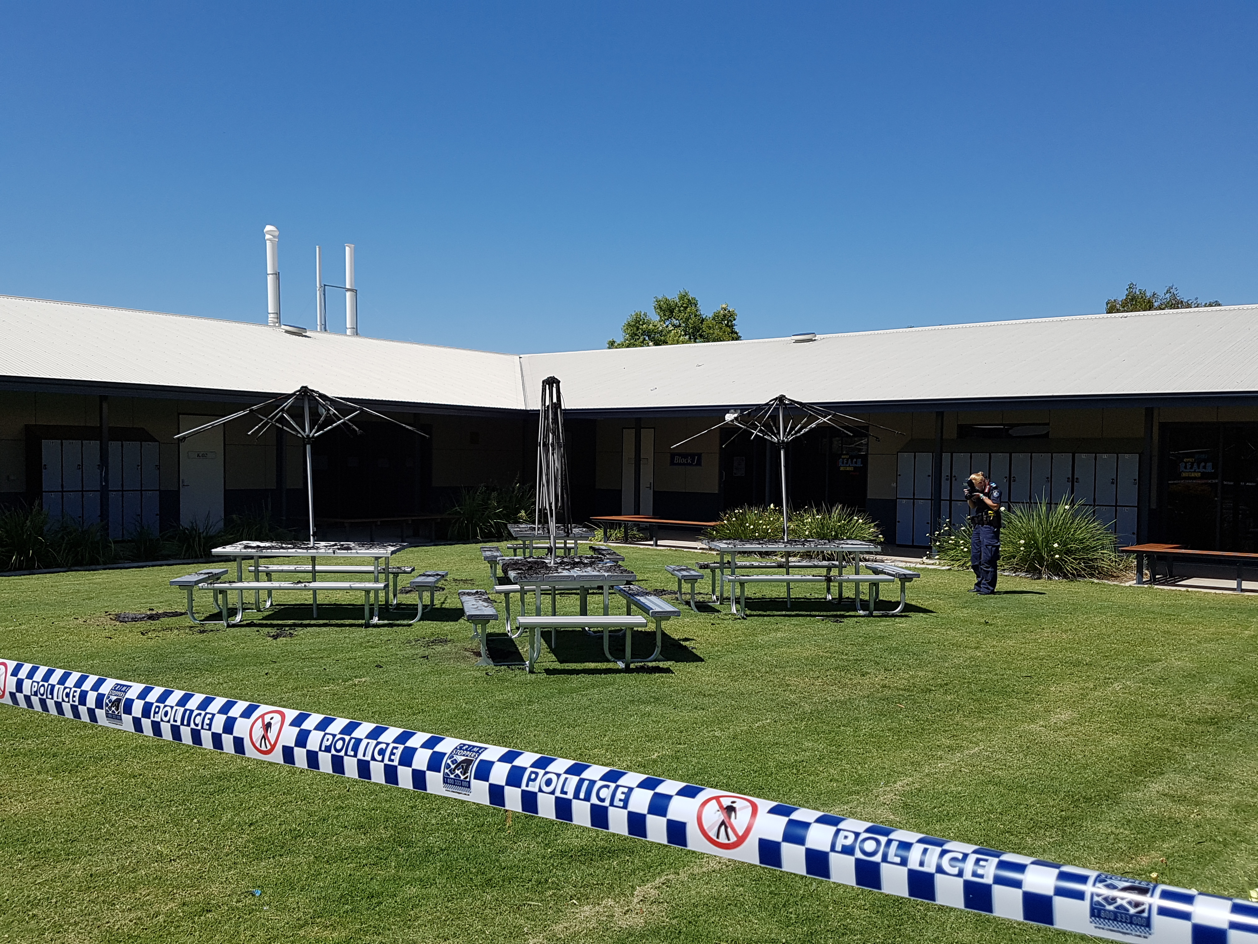 A fire was lit in the courtyard at Redeemer Lutheran College at Biloela overnight. A fire was lit in the courtyard at Redeemer Lutheran College at Biloela overnight.