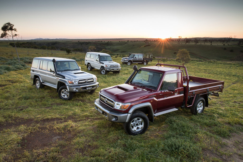 2016 Toyota LandCruiser 70 Series Range - Single Cab Chassis GXL (right), Wagon GXL (left), Troop Carrier GXL and Double Cab Chassis GXL (rear) 2016 Toyota LandCruiser 70 Series Range - Single Cab Chassis GXL (right), Wagon GXL (left), Troop Carrier GXL and Double Cab Chassis GXL (rear)