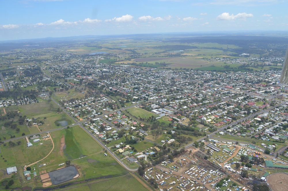 Aerial view of Warwick on rodeo weekend Aerial view of Warwick on rodeo weekend