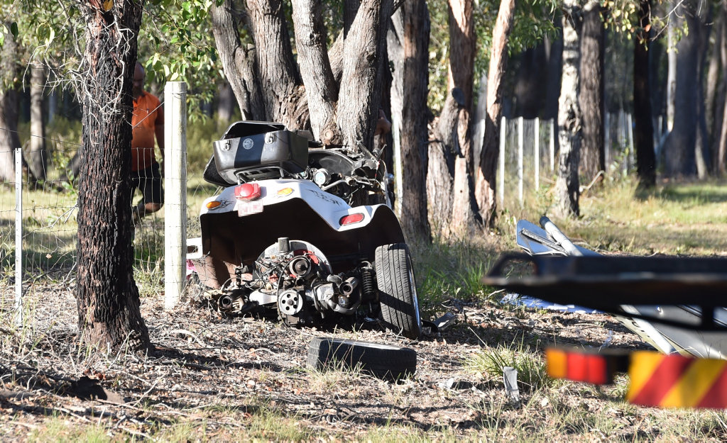 A mangled trike at the scene of a fatal accident on Old Toogoom Rd. near the Beelbi Creek causeway. A mangled trike at the scene of a fatal accident on Old Toogoom Rd. near the Beelbi Creek causeway.
