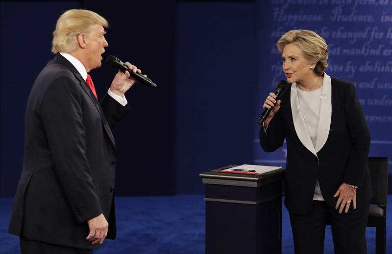 Republican presidential nominee Donald Trump and Democratic presidential nominee Hillary Clinton speak during the second presidential debate at Washington University in St. Louis. Republican presidential nominee Donald Trump and Democratic presidential nominee Hillary Clinton speak during the second presidential debate at Washington University in St. Louis.