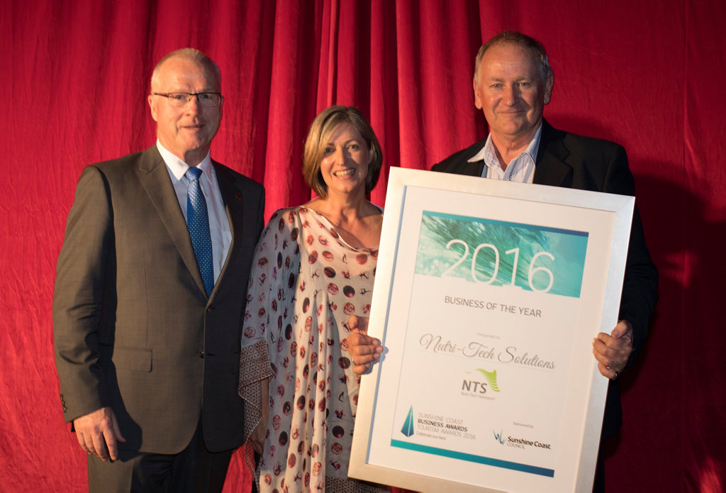 The Sunshine Coast Business of the Year Award for Business of the Year is Nutri-Tech Solutions. Awards winners were announced at a ceremony at Novotel Twin Waters on Saturday, November 5, 2016. The Sunshine Coast Business of the Year Award for Business of the Year is Nutri-Tech Solutions. Awards winners were announced at a ceremony at Novotel Twin Waters on Saturday, November 5, 2016.