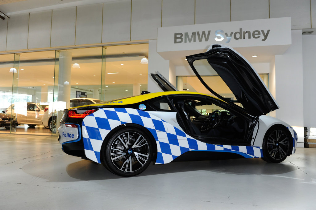 NSW's Rose Bay Police Squad's BMW i8 plug-in hybrid sports car NSW's Rose Bay Police Squad's BMW i8 plug-in hybrid sports car