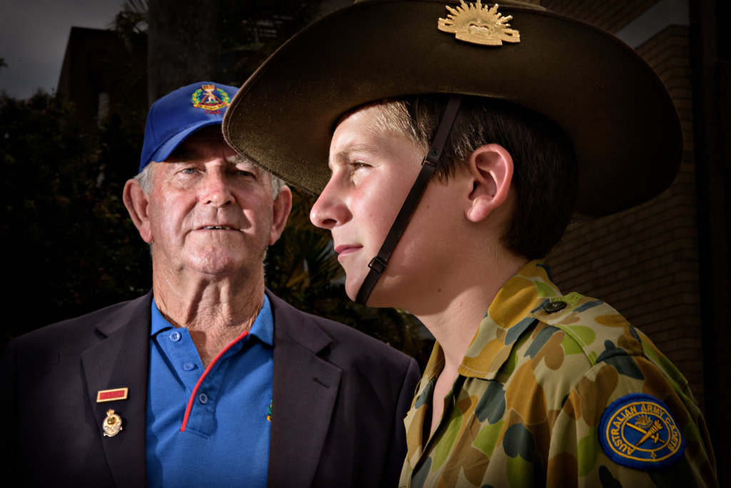 Vietnam vet Bill Blaikie with his grandson Jake Hayton, 14 who formed part of the 24 ACU guard at the Grafton Remembrance Day service. Vietnam vet Bill Blaikie with his grandson Jake Hayton, 14 who formed part of the 24 ACU guard at the Grafton Remembrance Day service.
