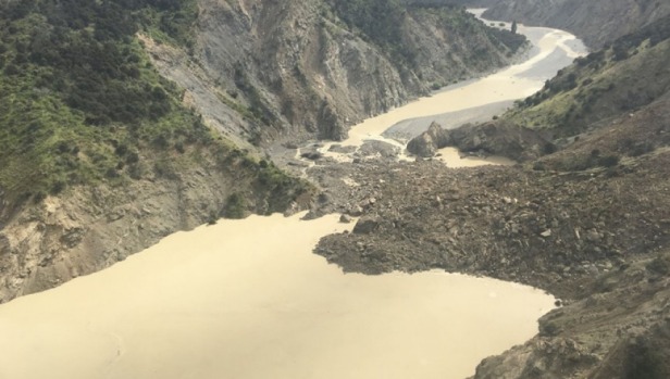 A landslide blocking the Clarence River north of Kaikoura. A landslide blocking the Clarence River north of Kaikoura.