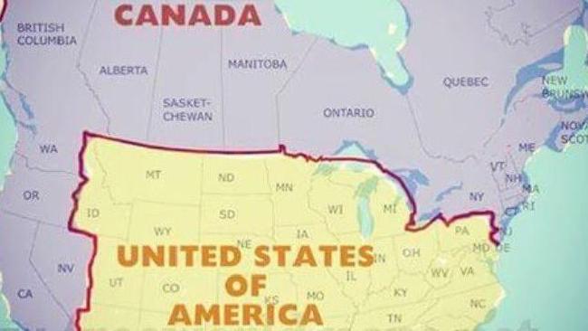 A map in which Washington, Oregon, California and Nevada are all part of Canada. Picture: freeworldmaps.net A map in which Washington, Oregon, California and Nevada are all part of Canada. Picture: freeworldmaps.net