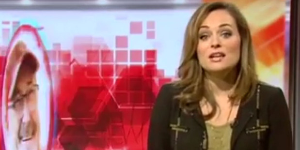 Victoria Fritz reads a bulletin on BBC Breakfast moments before her waters broke. Photo/YouTube Victoria Fritz reads a bulletin on BBC Breakfast moments before her waters broke. Photo/YouTube