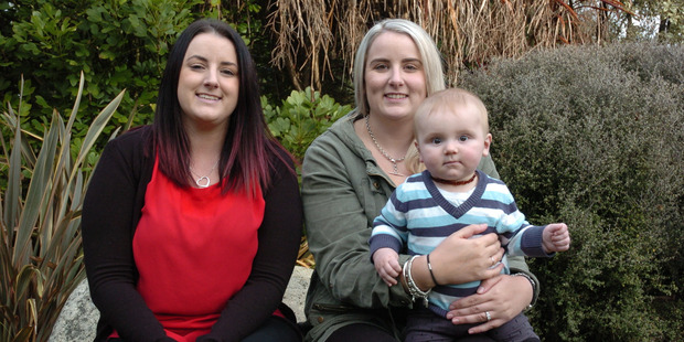 Sisters Lana and Zara Schofield, with baby son Regan. Sisters Lana and Zara Schofield, with baby son Regan.