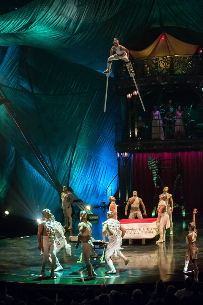 The teeterboard act in a scene from the Cirque du Soleil show Kooza. The teeterboard act in a scene from the Cirque du Soleil show Kooza.