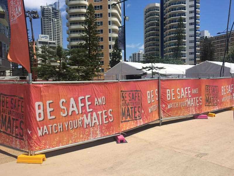Queensland Ambulance staff prepare the medical response tent at the Schoolies Hub at Surfers Paradise on Friday, Nov 18, 2016. Queensland Ambulance staff prepare the medical response tent at the Schoolies Hub at Surfers Paradise on Friday, Nov 18, 2016.