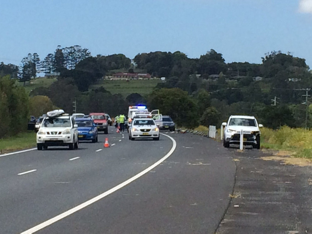 The scene of a crash on the Pacific Highway near Tintenbar. The scene of a crash on the Pacific Highway near Tintenbar.