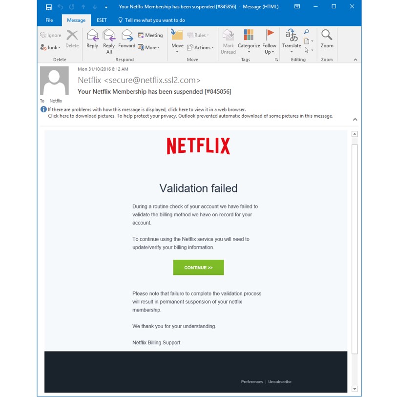 Another example of a phishing email scam. Another example of a phishing email scam.