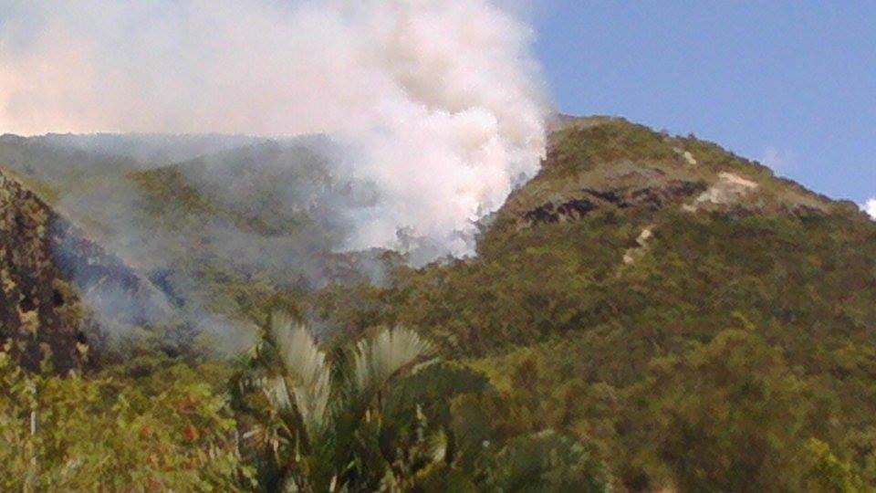 Smoke is billowing from Mount Coolum as firefighters and rangers battle the blaze. Smoke is billowing from Mount Coolum as firefighters and rangers battle the blaze.