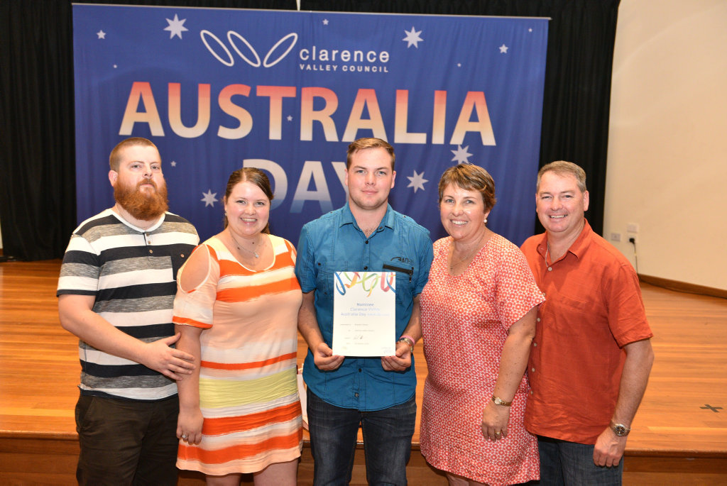Brandon Disson is surrounded by his family after his nomination for young citizen of the year at the Australia Day awards at Yamba Golf Club. Brandon Disson is surrounded by his family after his nomination for young citizen of the year at the Australia Day awards at Yamba Golf Club.