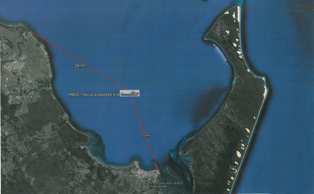 Map showing where the proposed site for the final resting place of the HMAS Tobruk.Photo: contributed Map showing where the proposed site for the final resting place of the HMAS Tobruk.Photo: contributed