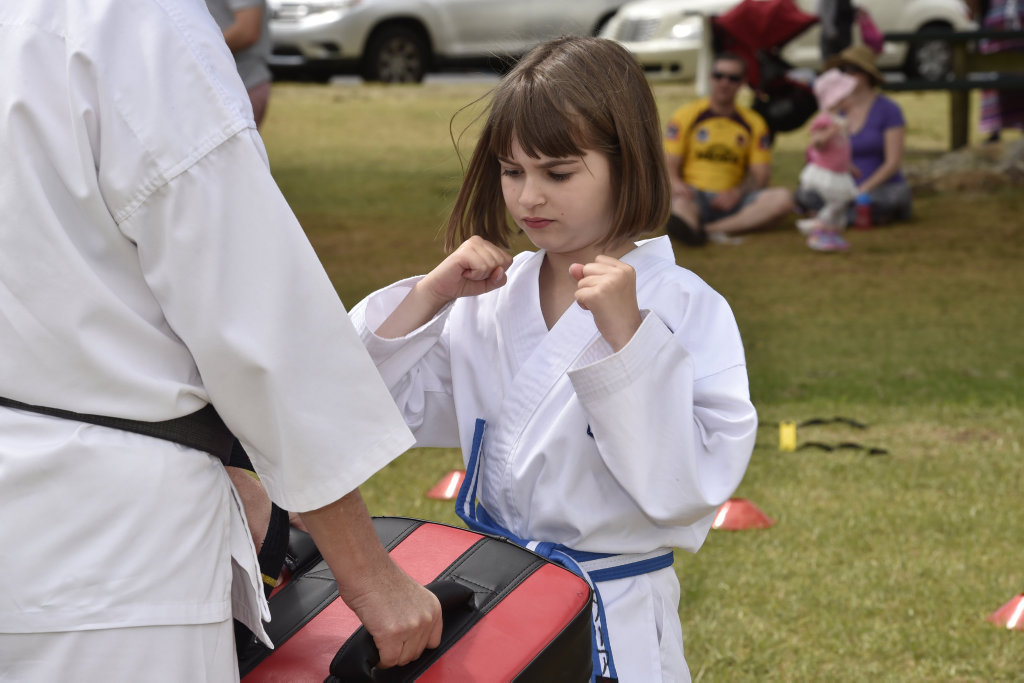 Demonstrating Karate, Talia Sharpe of Sharpe's Kids Karate.