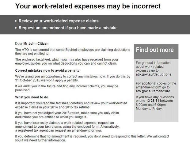 TAX LETTER: It's the letter no one want to receive -- a letter from the tax man. But hundreds of Bechtel workers received letters from the Australia Taxation Office telling them they hadn't completed their tax correctly. TAX LETTER: It's the letter no one want to receive -- a letter from the tax man. But hundreds of Bechtel workers received letters from the Australia Taxation Office telling them they hadn't completed their tax correctly.