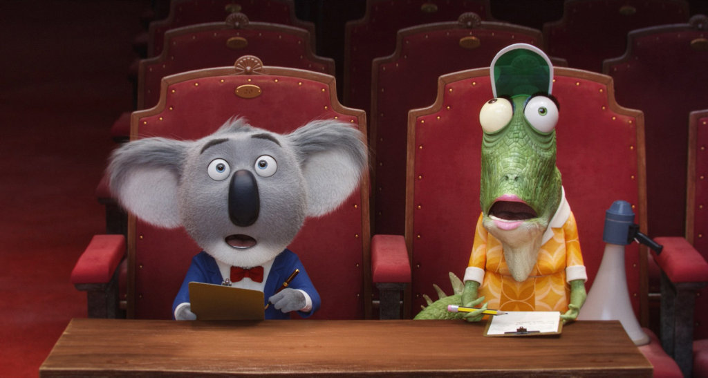 The characters Buster and Miss Crawl in a scene from the movie Sing. The characters Buster and Miss Crawl in a scene from the movie Sing.