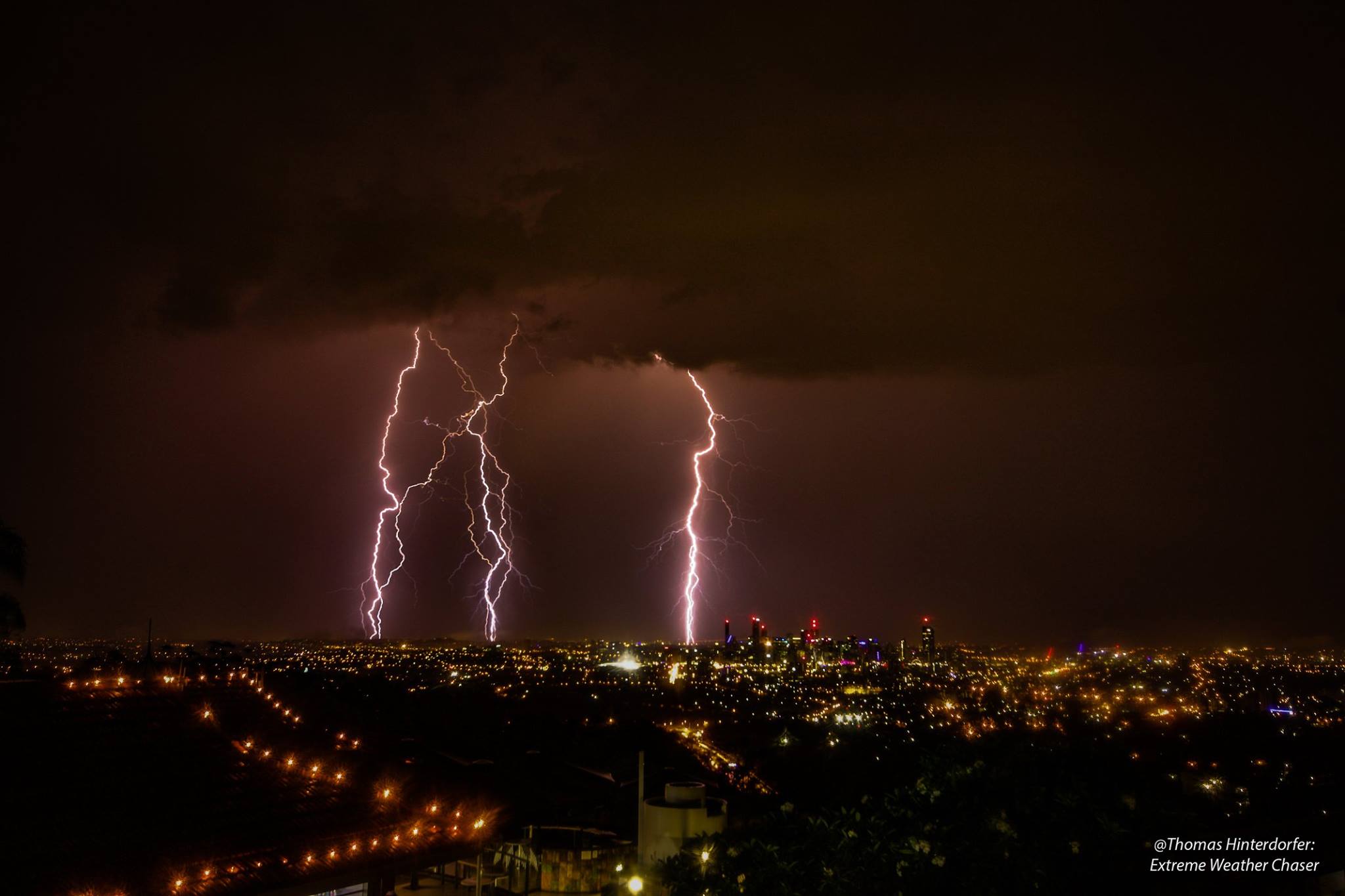 Lightning strikes over Brisbane in the early hours of Wednesday morning. Photo: Thomas Hinterdorfer via Higgins Storm Chasing / Facebook Lightning strikes over Brisbane in the early hours of Wednesday morning. Photo: Thomas Hinterdorfer via Higgins Storm Chasing / Facebook