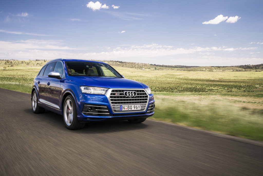 FLAGSHIP: Audi’s new SQ7 TDI features a 4.0-litre twin-turbo V8 diesel offering 320kW, 900Nm and a 0-100kmh time of 4.9-seconds. An electric-powered compressor all but eliminates turbo lag from low range. This tech and safety-filled SUV costs from $153,616 before on-roads. FLAGSHIP: Audi’s new SQ7 TDI features a 4.0-litre twin-turbo V8 diesel offering 320kW, 900Nm and a 0-100kmh time of 4.9-seconds. An electric-powered compressor all but eliminates turbo lag from low range. This tech and safety-filled SUV costs from $153,616 before on-roads.