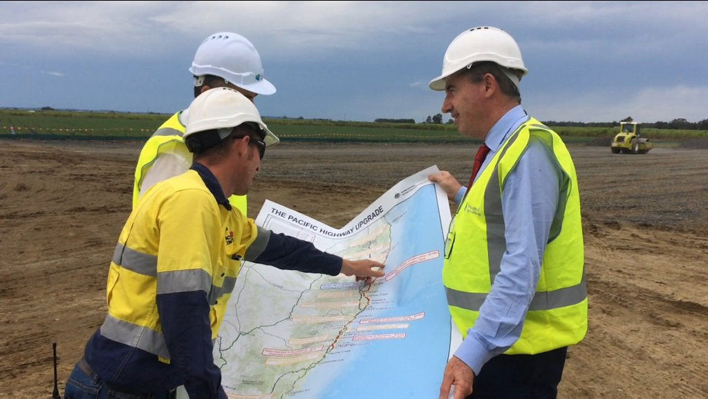 Page MP Kevin Hogan at the Pacific Highway construction site at Woodburn. Page MP Kevin Hogan at the Pacific Highway construction site at Woodburn.
