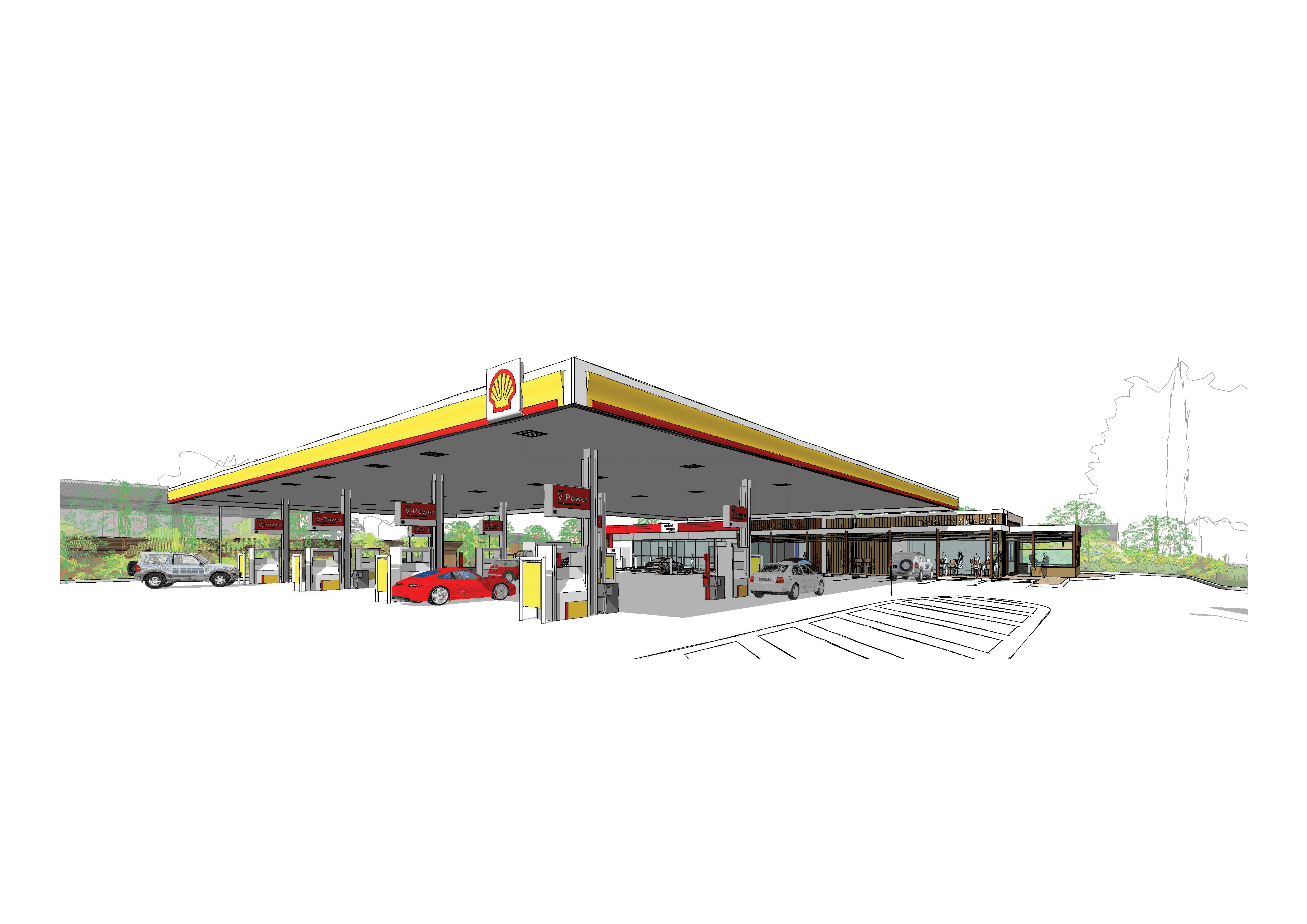 An artist's impression of the service station. An artist's impression of the service station.