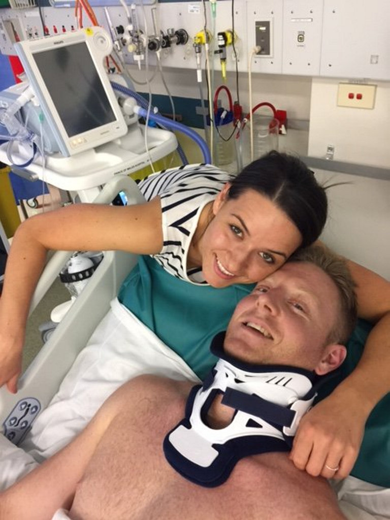 Former Gympie Scott Hoare in a neck brace Former Gympie Scott Hoare in a neck brace