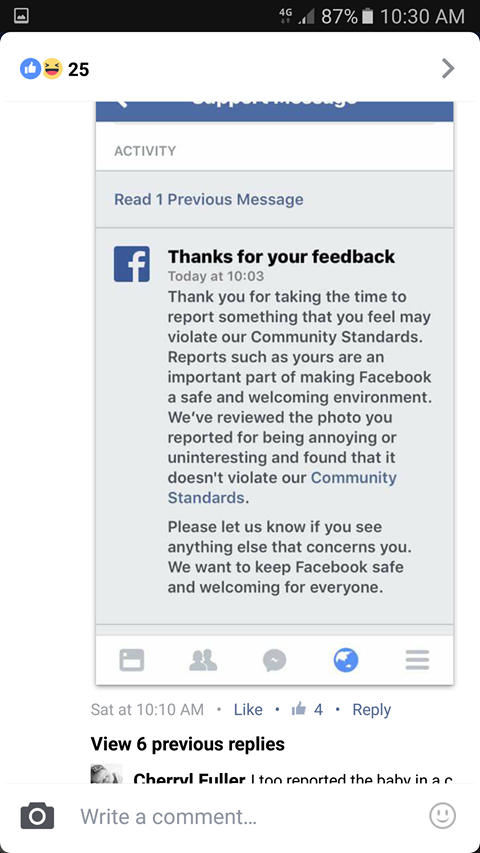 Despite being graphic in nature, the image did not violate Facebook's Community Standards. Despite being graphic in nature, the image did not violate Facebook's Community Standards.