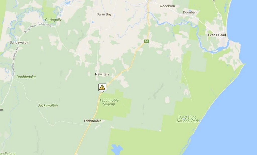 The location of a car crash on the Pacific Highway. The location of a car crash on the Pacific Highway.
