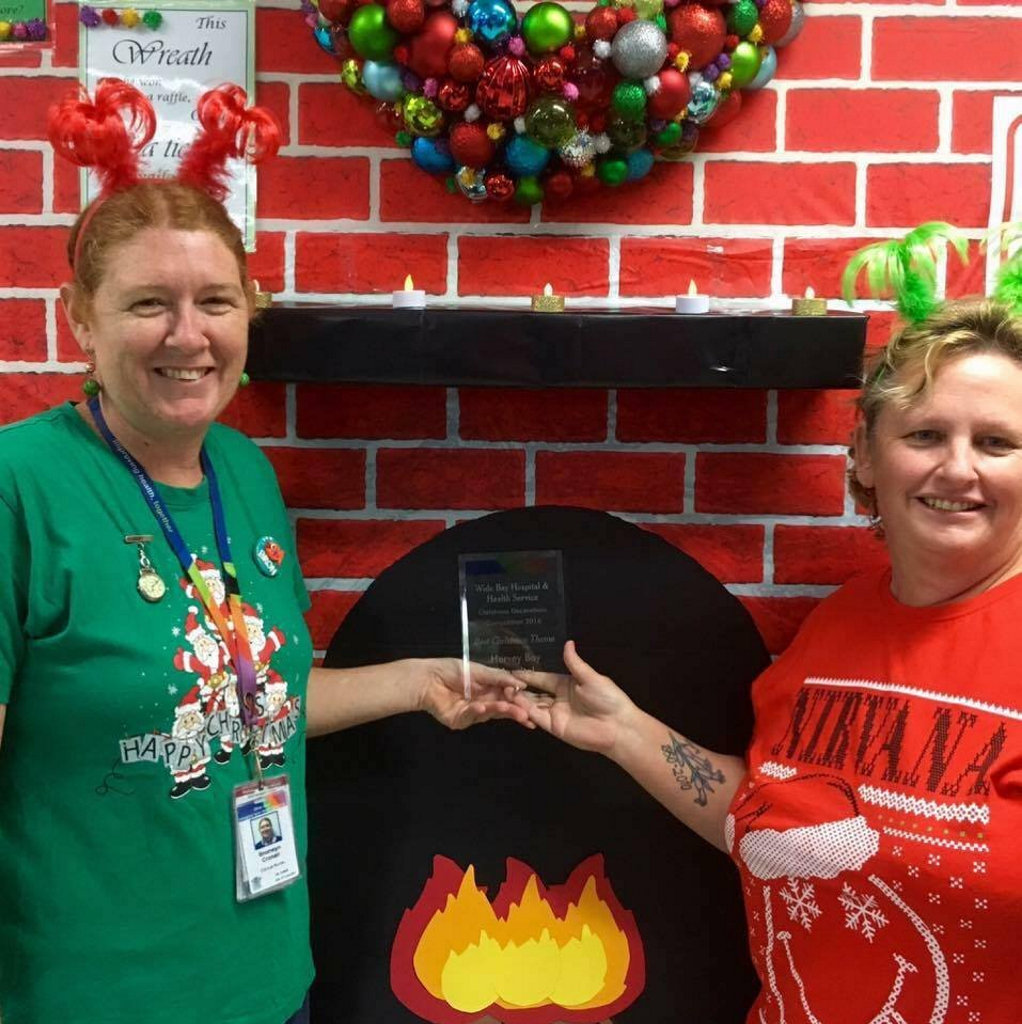 HERVEY BAY HOSPITAL EMERGENCY DEPARTMENT CHRISTMAS DECORATIONS: Bronwyn Cronan and Anne Muller.
