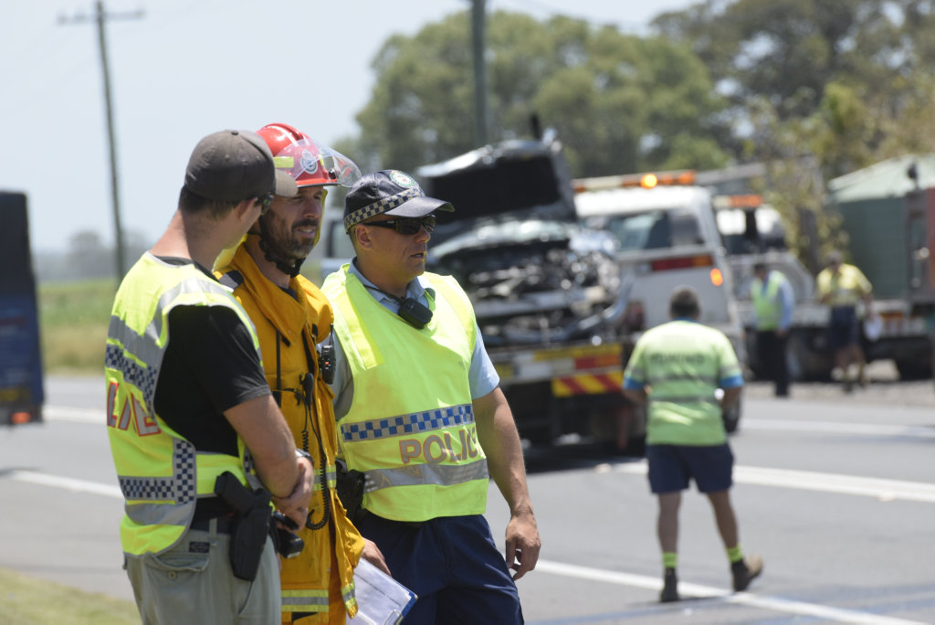 PILE-UP: Seven vehicles, including two trucks and a car towing a caravan, were involved in a multi-vehicle crash just north of Ulmarra this morning. PILE-UP: Seven vehicles, including two trucks and a car towing a caravan, were involved in a multi-vehicle crash just north of Ulmarra this morning.