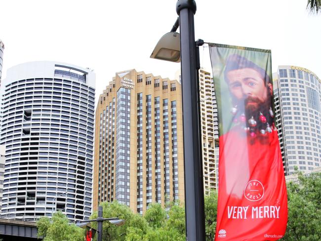 Banners in Circular Quay that read Banners in Circular Quay that read