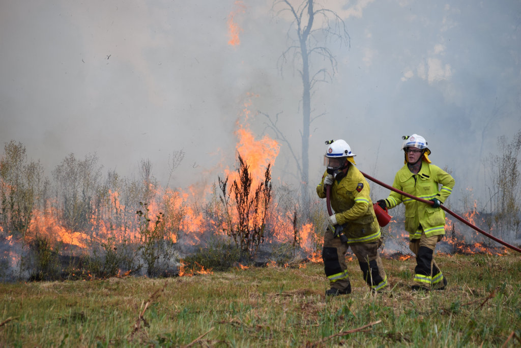 THIRD FIRE: Biloela firefighters have been called to battle fires at the same spot three times in two days. 