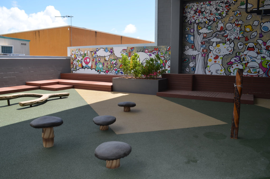 An outside play area for children upstairs in the Dudley Denny Library. An outside play area for children upstairs in the Dudley Denny Library.